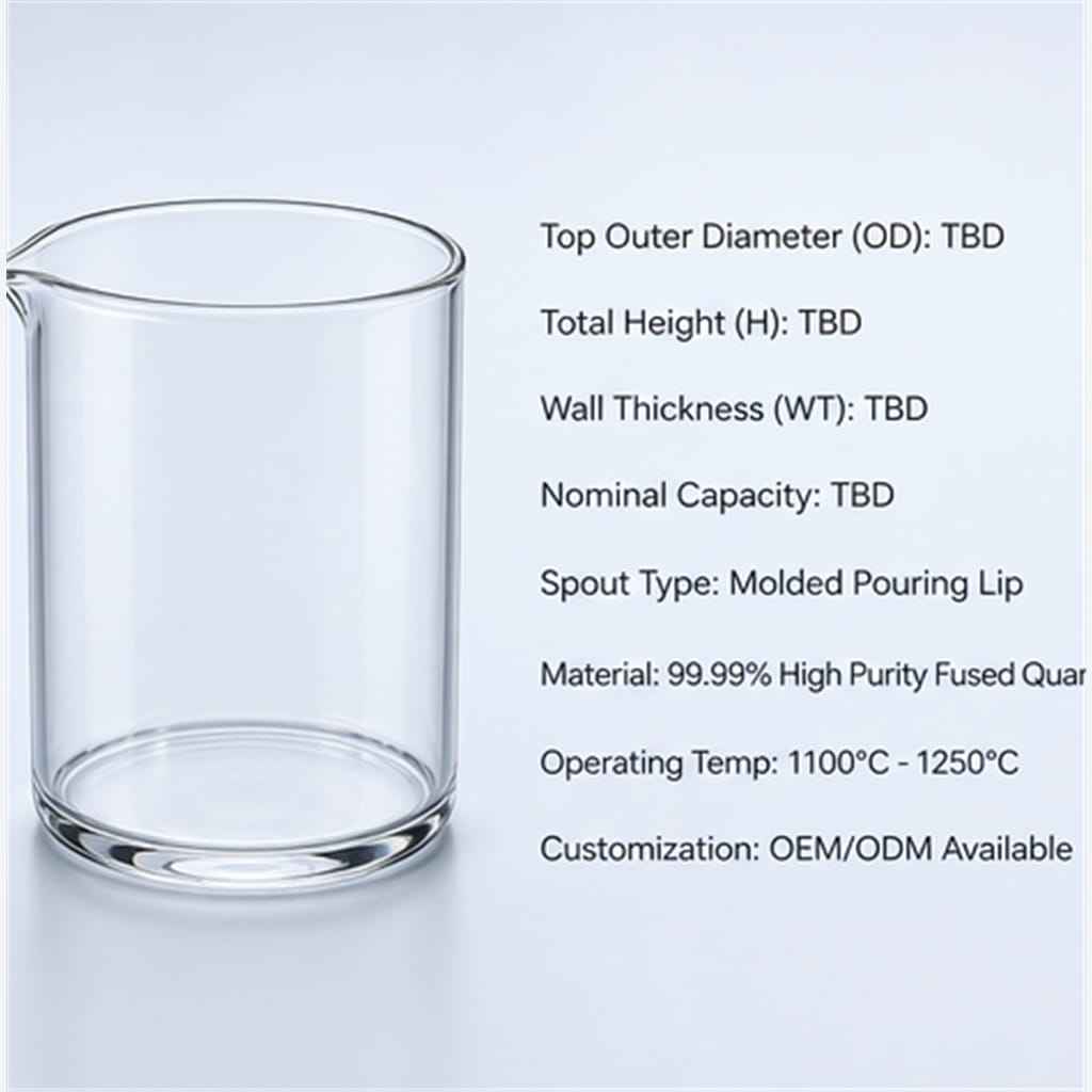 Clear Fused-Quartz Laboratory Beakers with Molded Pouring Spout for Acid-Resistant Chemical Heating