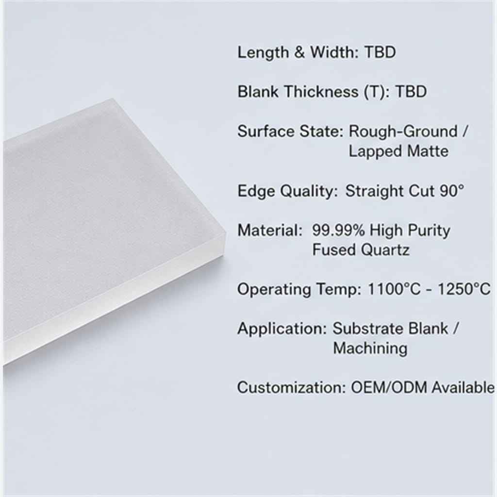Raw Rough-Ground Fused-Quartz Blank Plates with Straight Edges for Semiconductor Wafer Substrate Lapping