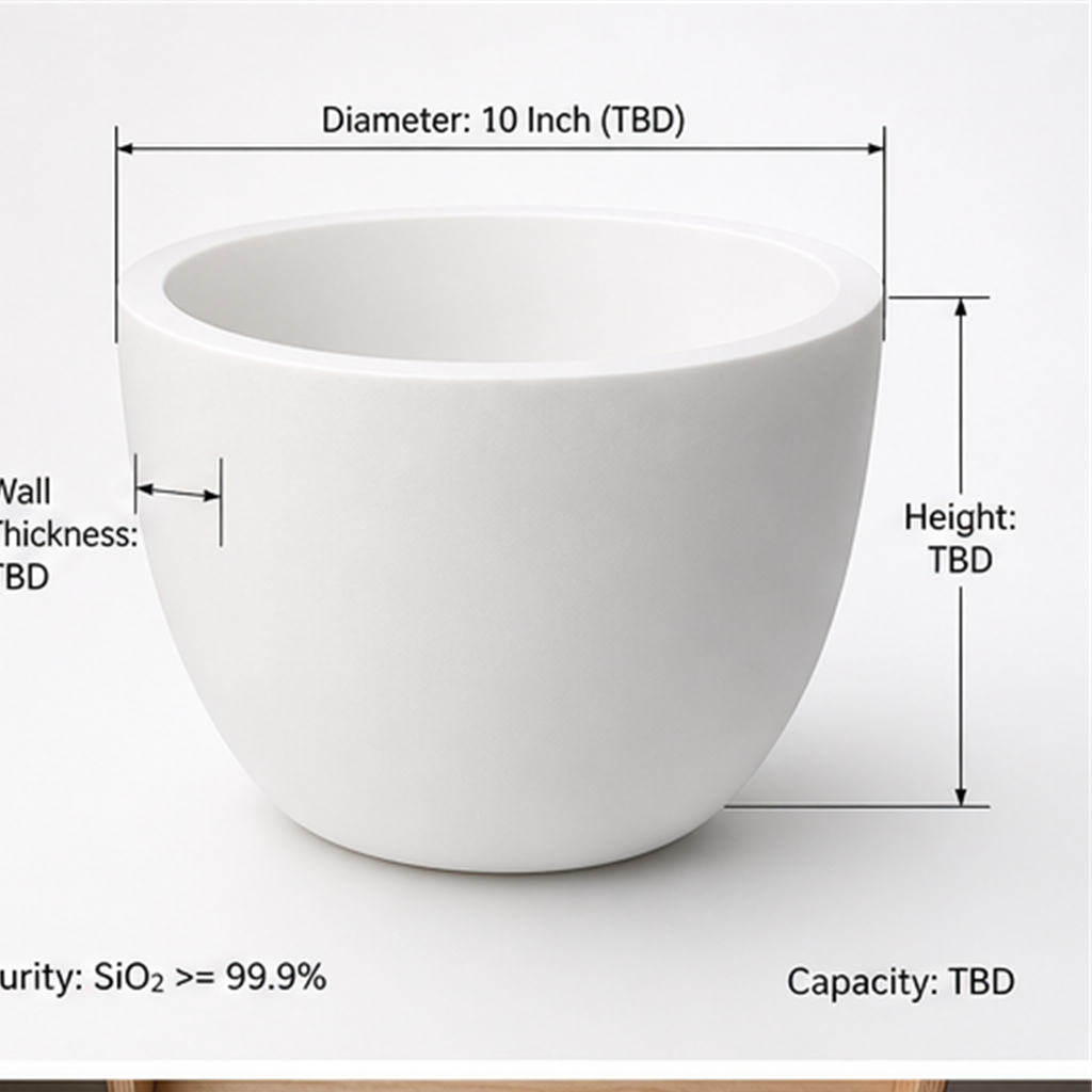 10 Inch High Purity Opaque Milky Fused Quartz Crucible for High Temp Melting Casting