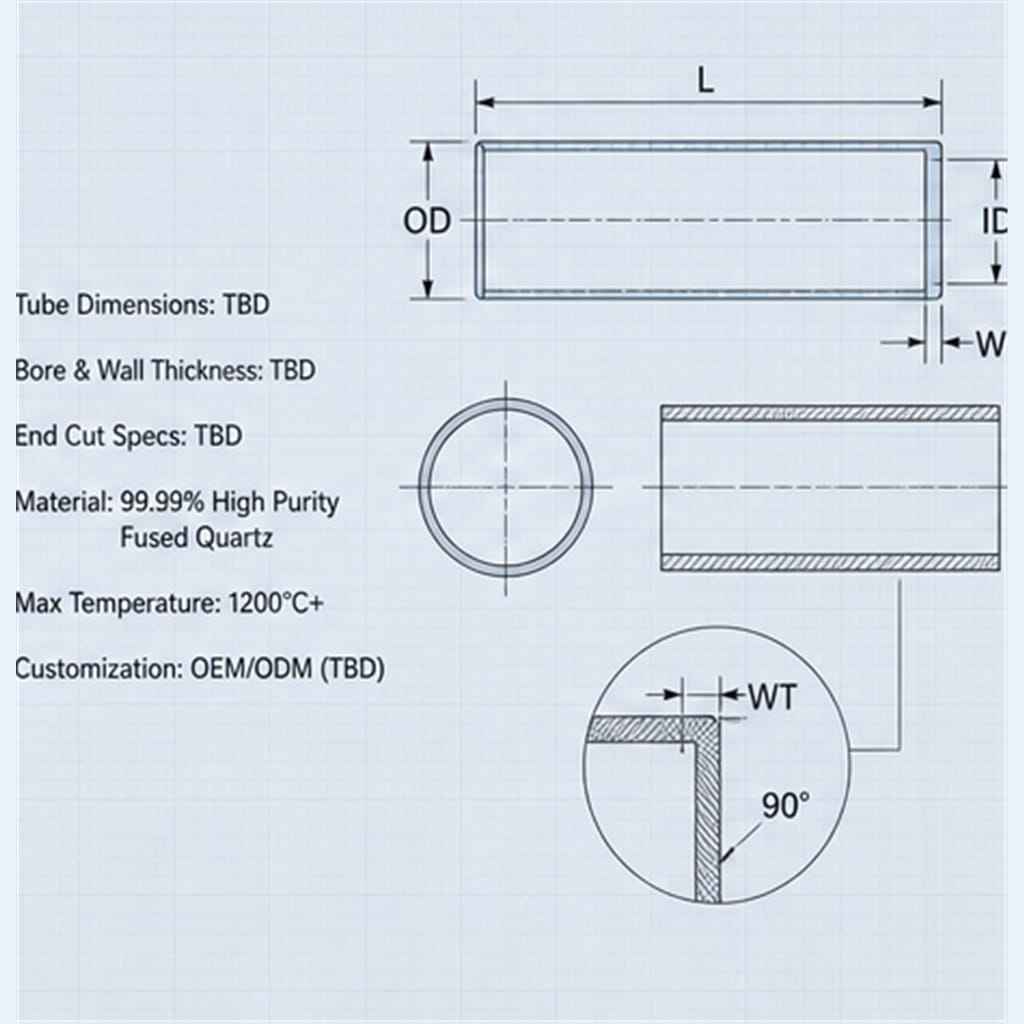 Precision Flat-Cut Fused-Quartz Straight Process Tubes with 90-Degree Squared Ends for Vacuum CVD Chambers