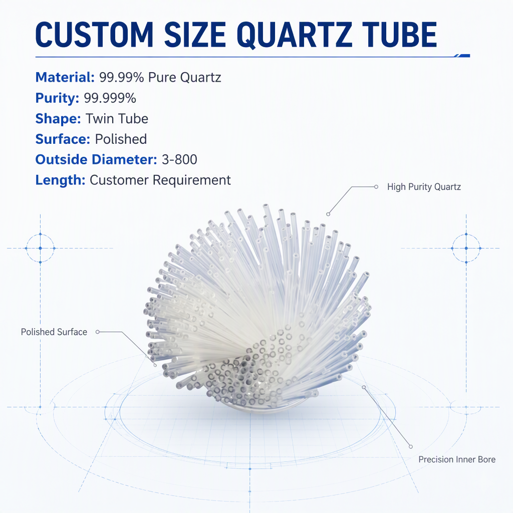 Custom Size Translucent Capillary Quartz Tube Polished Twin Pipe Ozone Free Chemical Industry