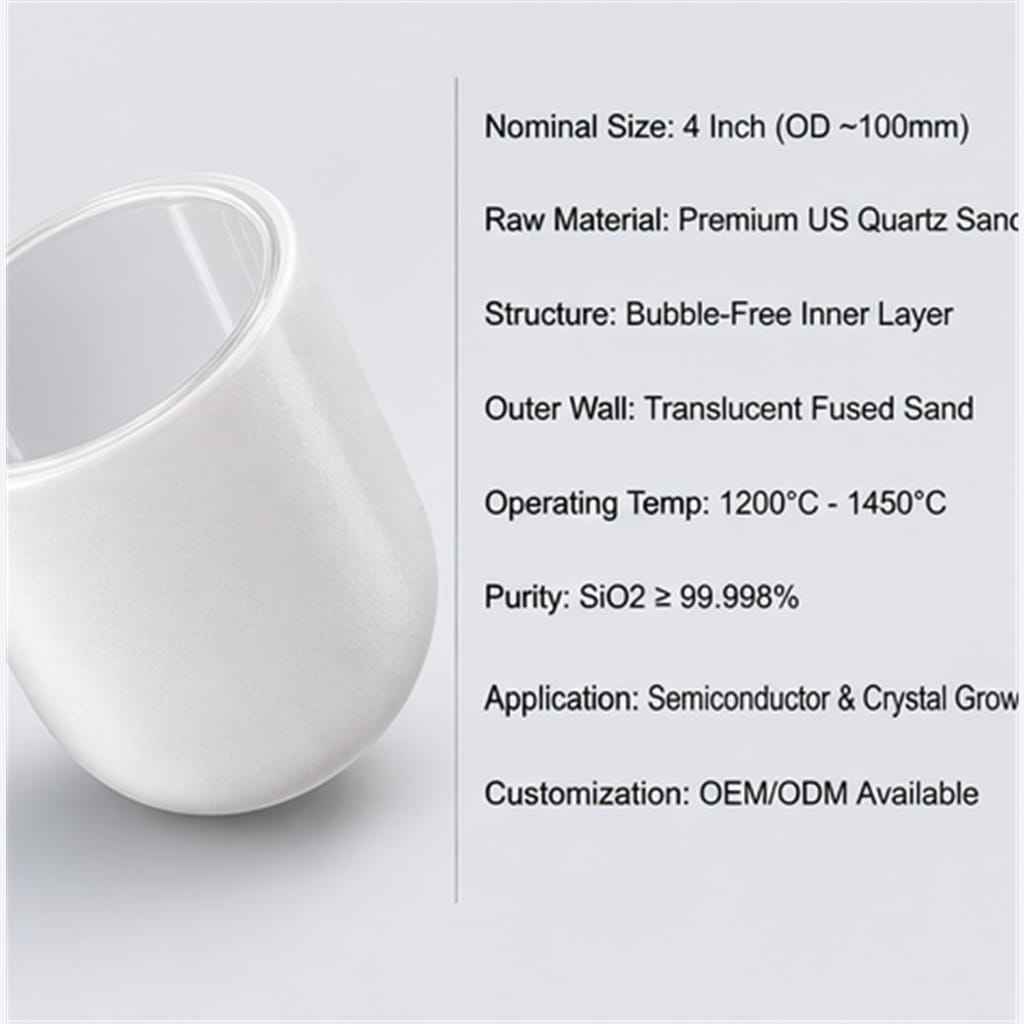 4-Inch US Quartz Sand Fused Crucibles with Fire-Polished Rim for High-Temperature Semiconductor Ingot Melting