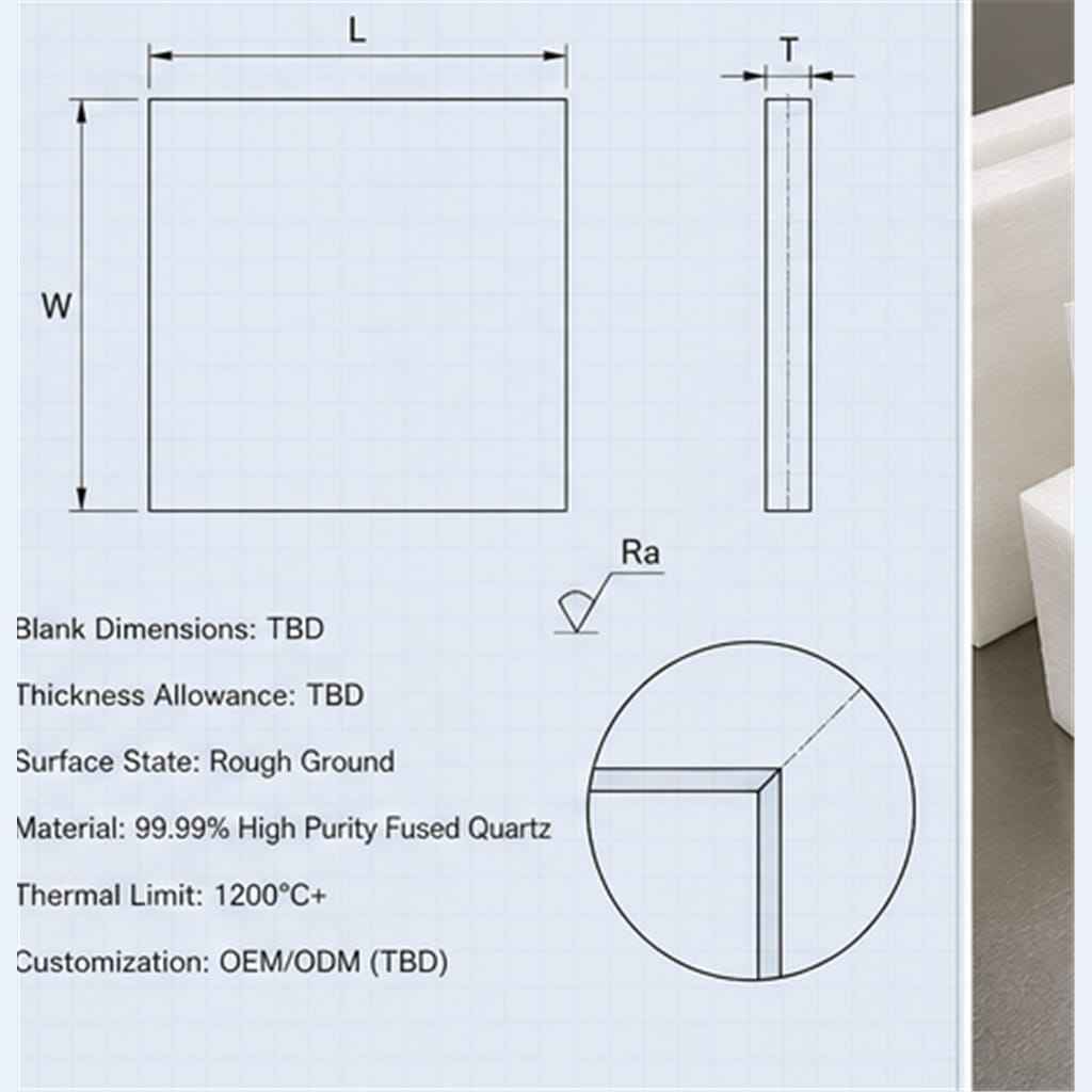 Raw Rough-Ground Fused-Quartz Blank Plates with Straight Edges for Semiconductor Wafer Substrate Lapping