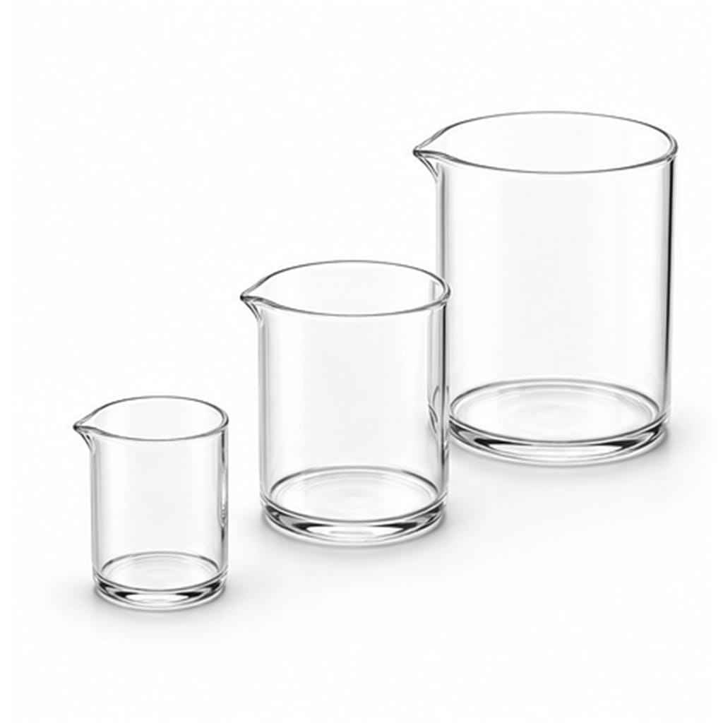 Clear Fused-Quartz Laboratory Beakers with Molded Pouring Spout for Acid-Resistant Chemical Heating