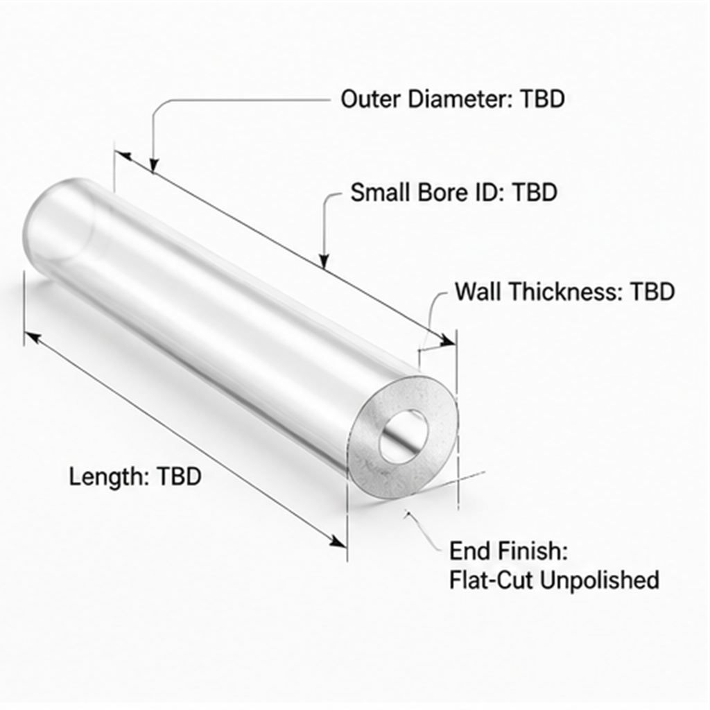 Small Bore Clear Fused Quartz Glass Tube with Flat Cut Unpolished Ends for Chromatography