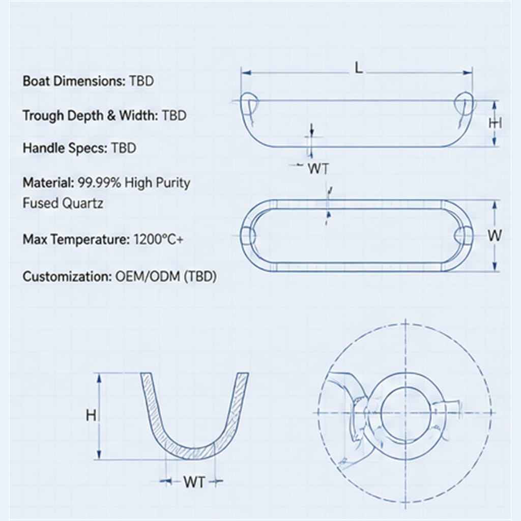 Fused-Quartz Combustion Sample Boats with Integrated Pull-Ring Handles for Laboratory Tube Furnace Heating