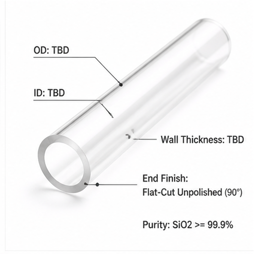 High Purity Clear Fused Quartz Glass Tube Flat Cut Unpolished Ends