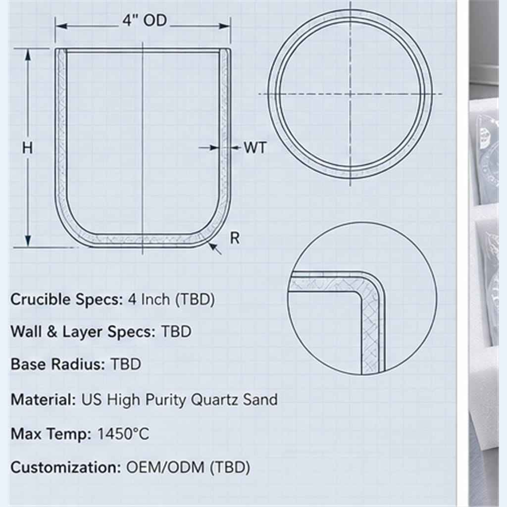 4-Inch US Sand Fused-Quartz Crucibles with Bubble-Free Inner Layer for Silicon Crystal Growth Melting