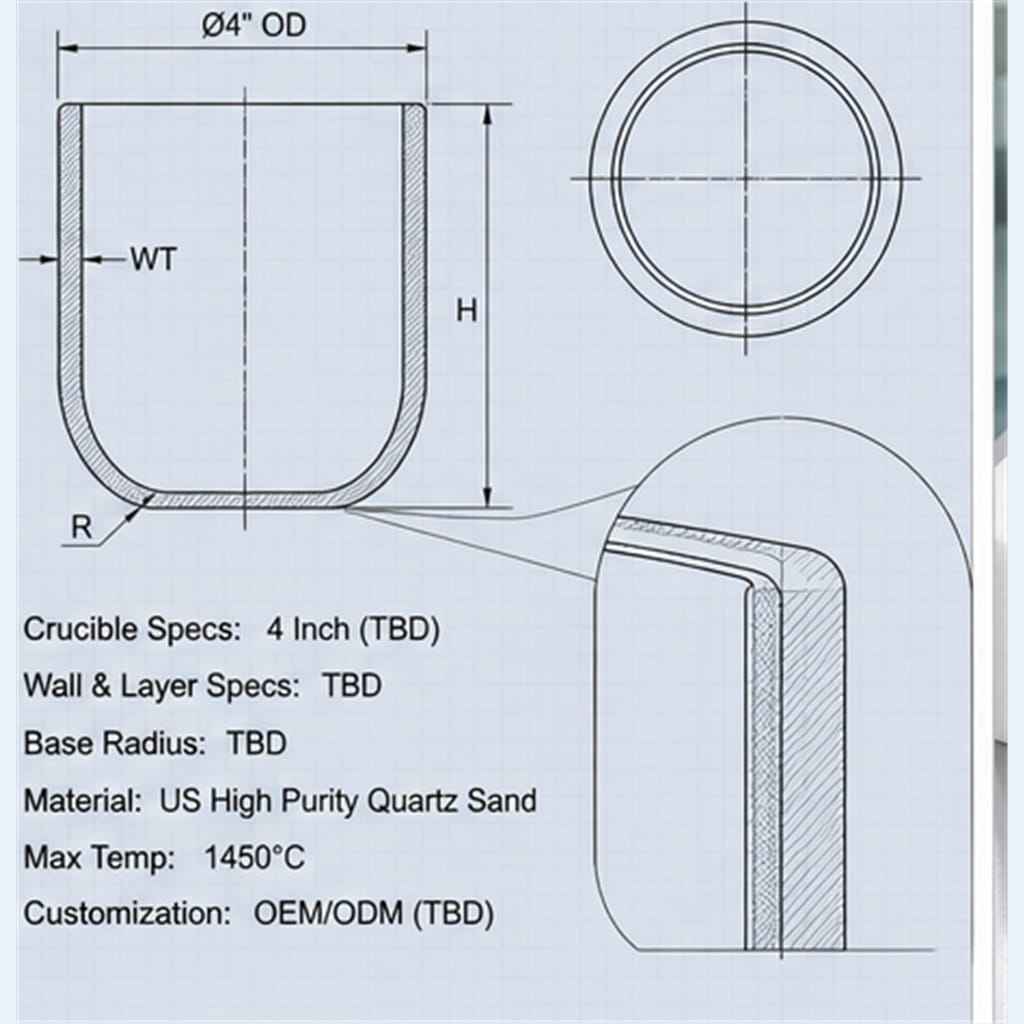 4-Inch US Quartz Sand Fused Crucibles with Fire-Polished Rim for High-Temperature Semiconductor Ingot Melting